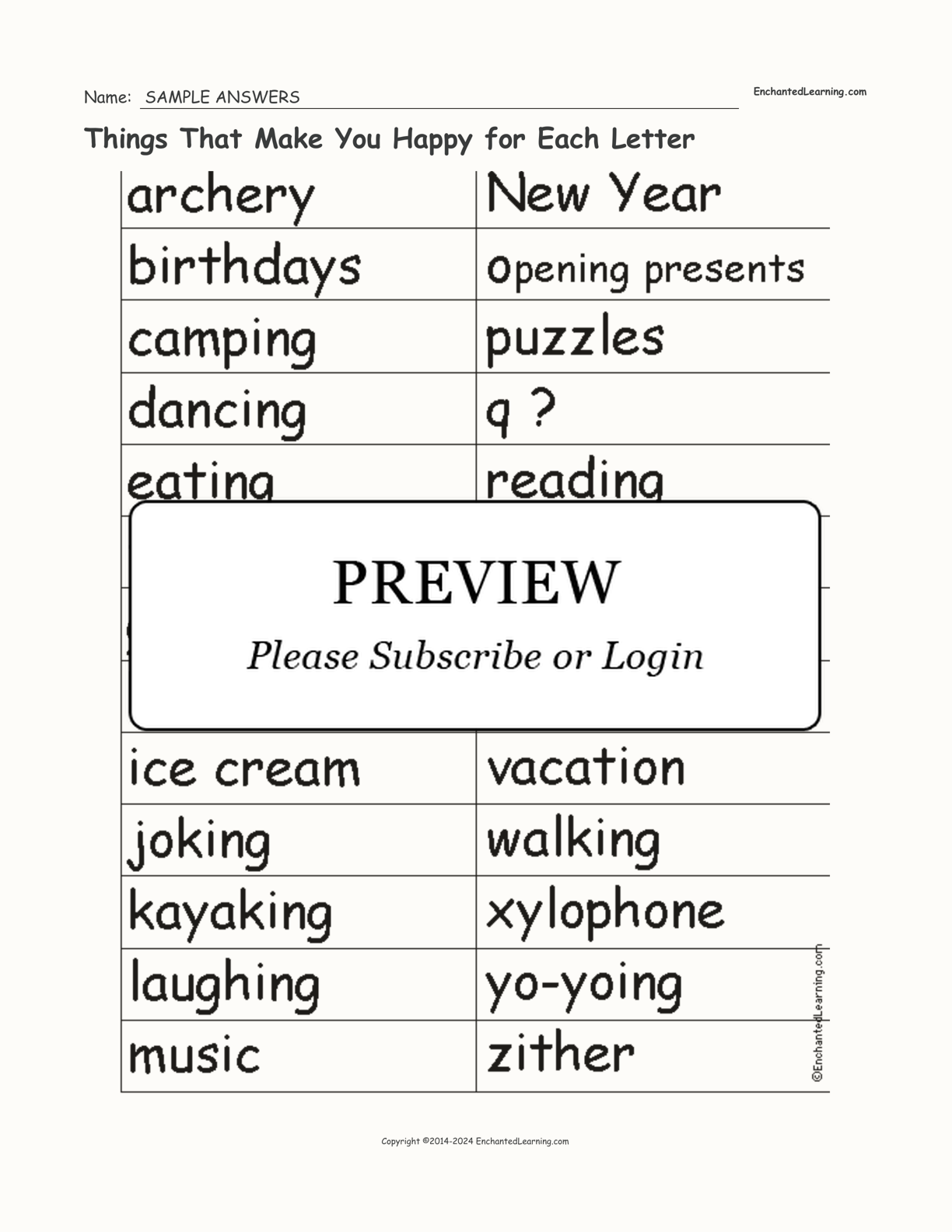 Things That Make You Happy for Each Letter interactive worksheet page 2