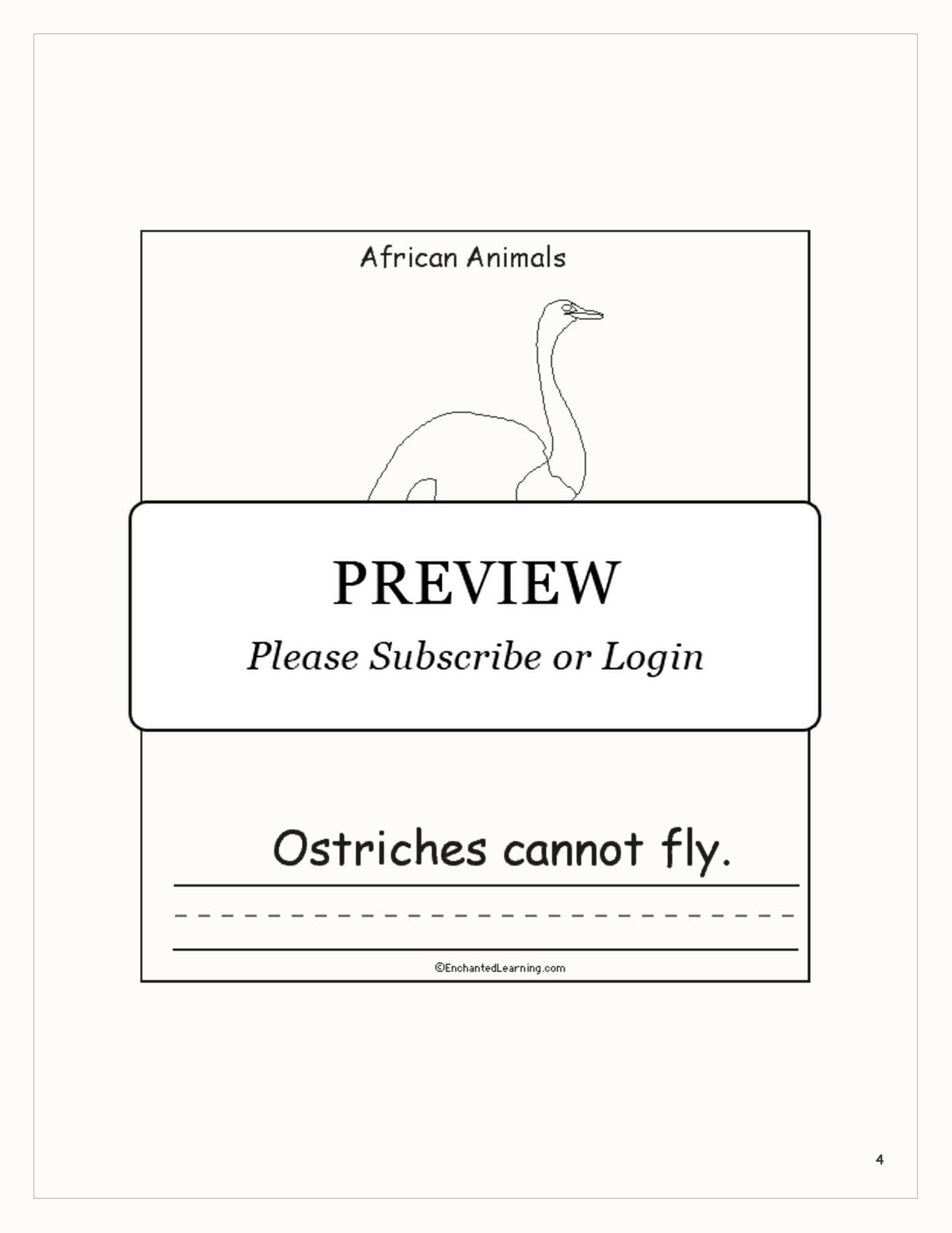 African Animals: A Printable Book interactive printout page 4