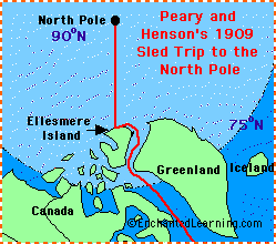 Map of Peary's and Henson's 1909 Sled Trip to the North Pole.