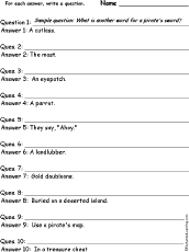 Pirate Words: Write a Question for Each Answer