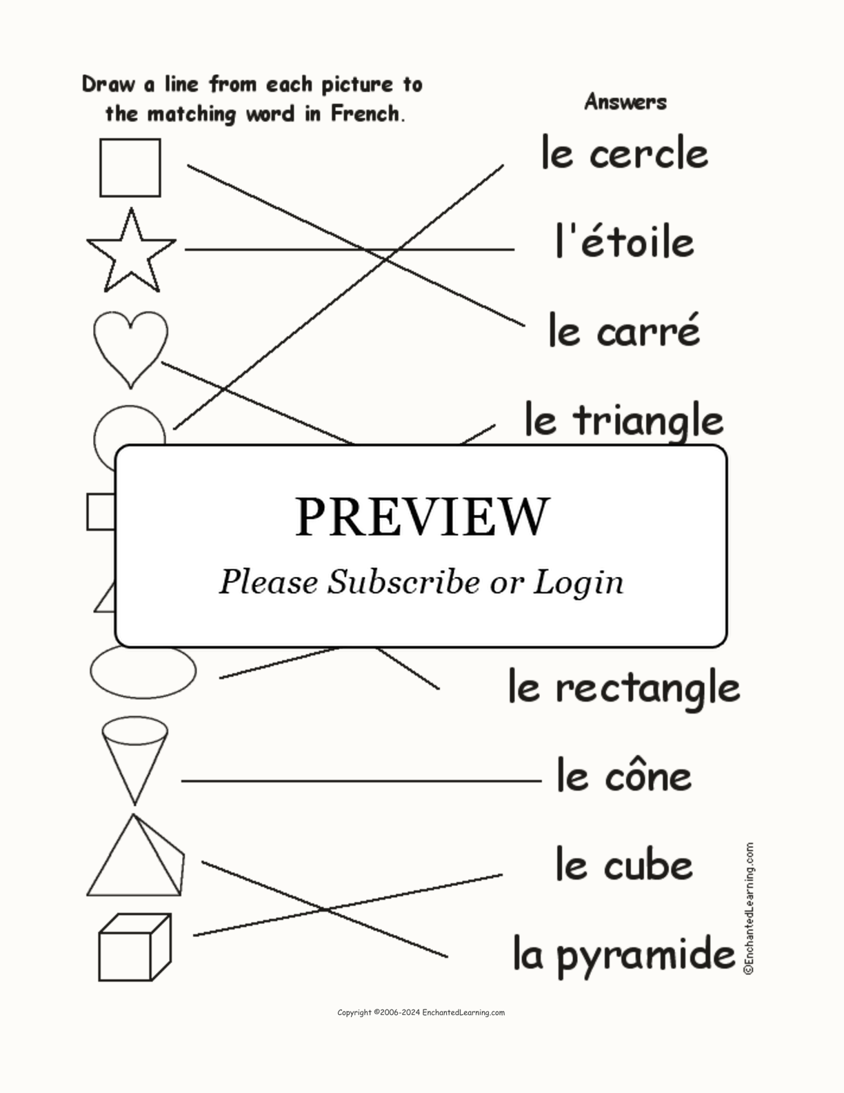 Match the French Shape Words to the Pictures interactive worksheet page 2