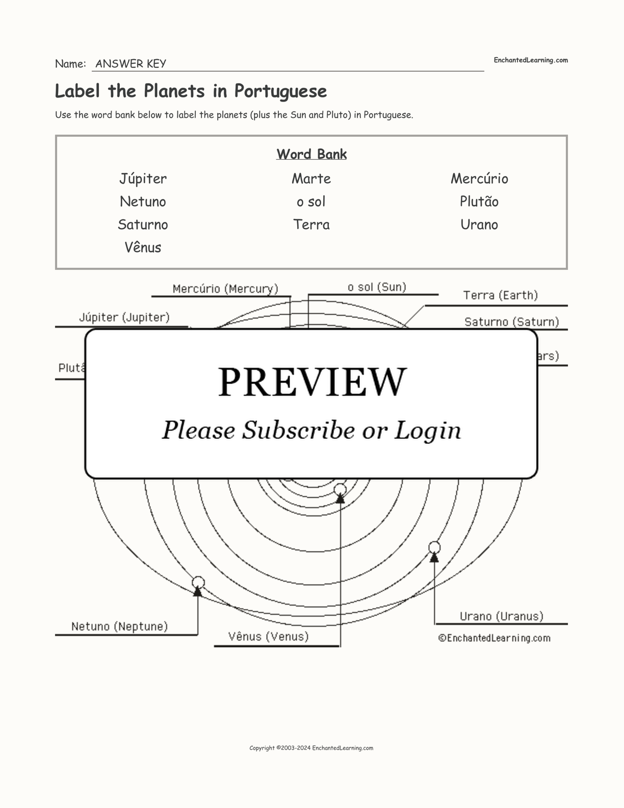Label the Planets in Portuguese interactive worksheet page 2