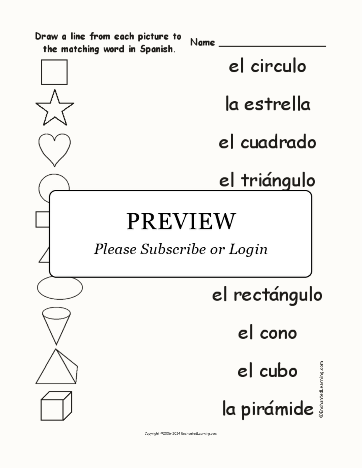 Match the Spanish Shape Words to the Pictures interactive worksheet page 1