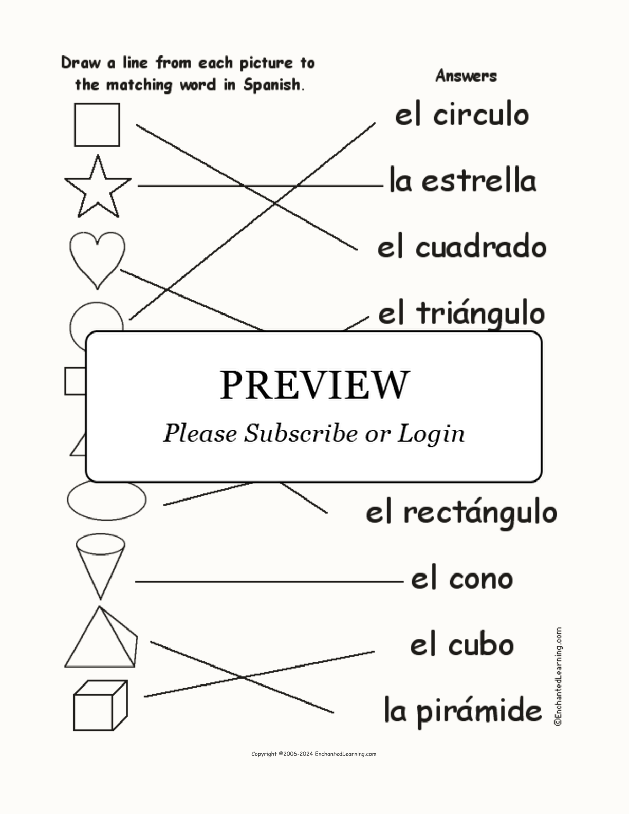 Match the Spanish Shape Words to the Pictures interactive worksheet page 2